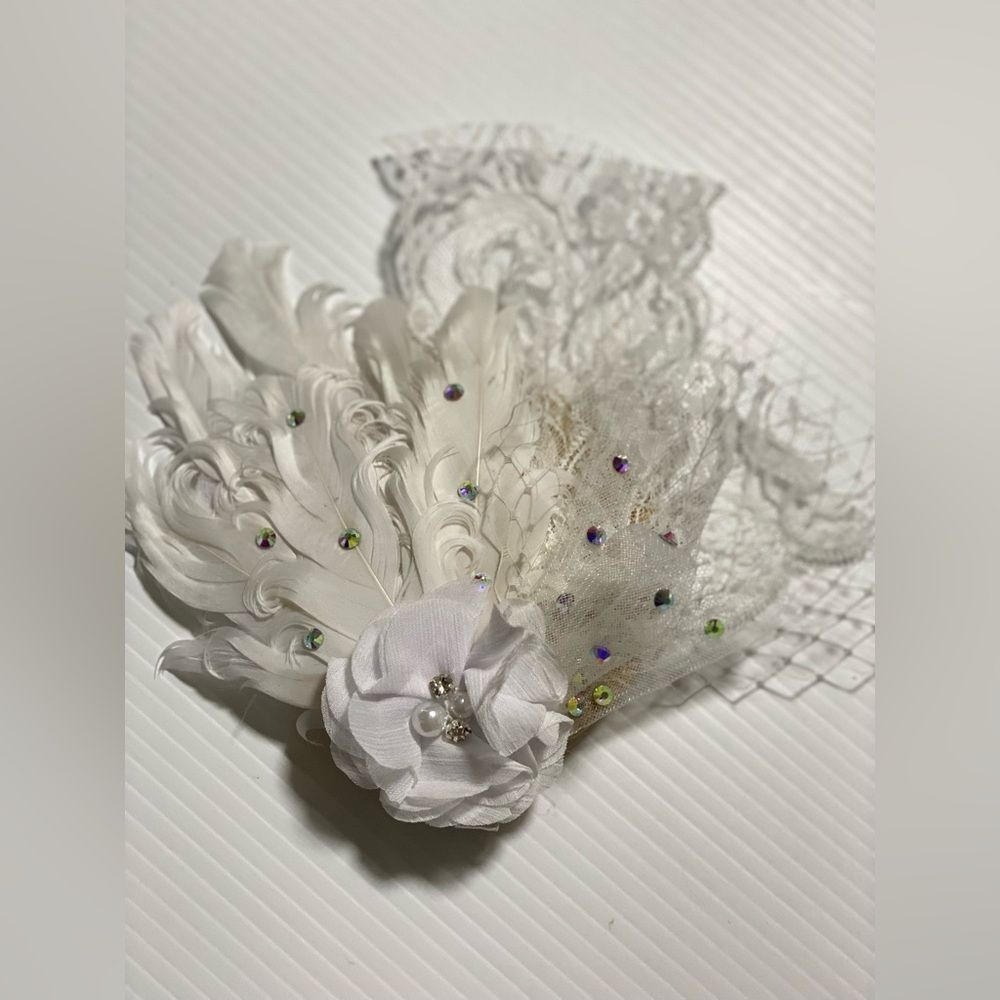 Birdcage veil lace feather fascinator hair accessory Bridal dance formal flapper